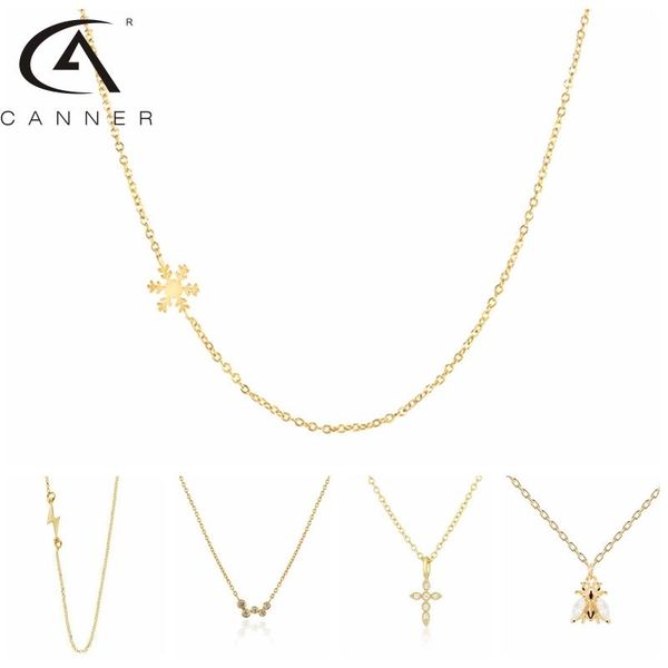 canner 925 silver necklace for women s925 sterling plata chains choker with snow zircon cross honey bee lighting pendants joyero